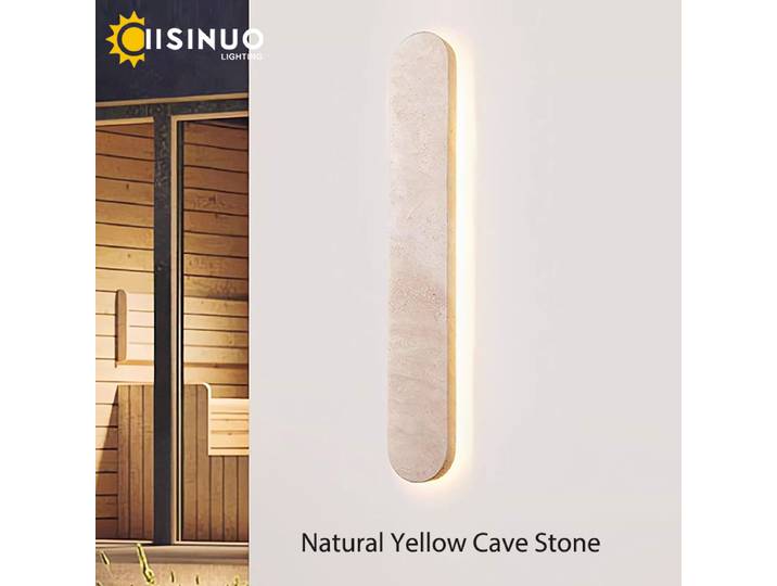 Wabi-sabi Style jaune travertin pierre naturelle appliques murales LED étanche longue lampe linéaire extérieur Villa clôture portes cours