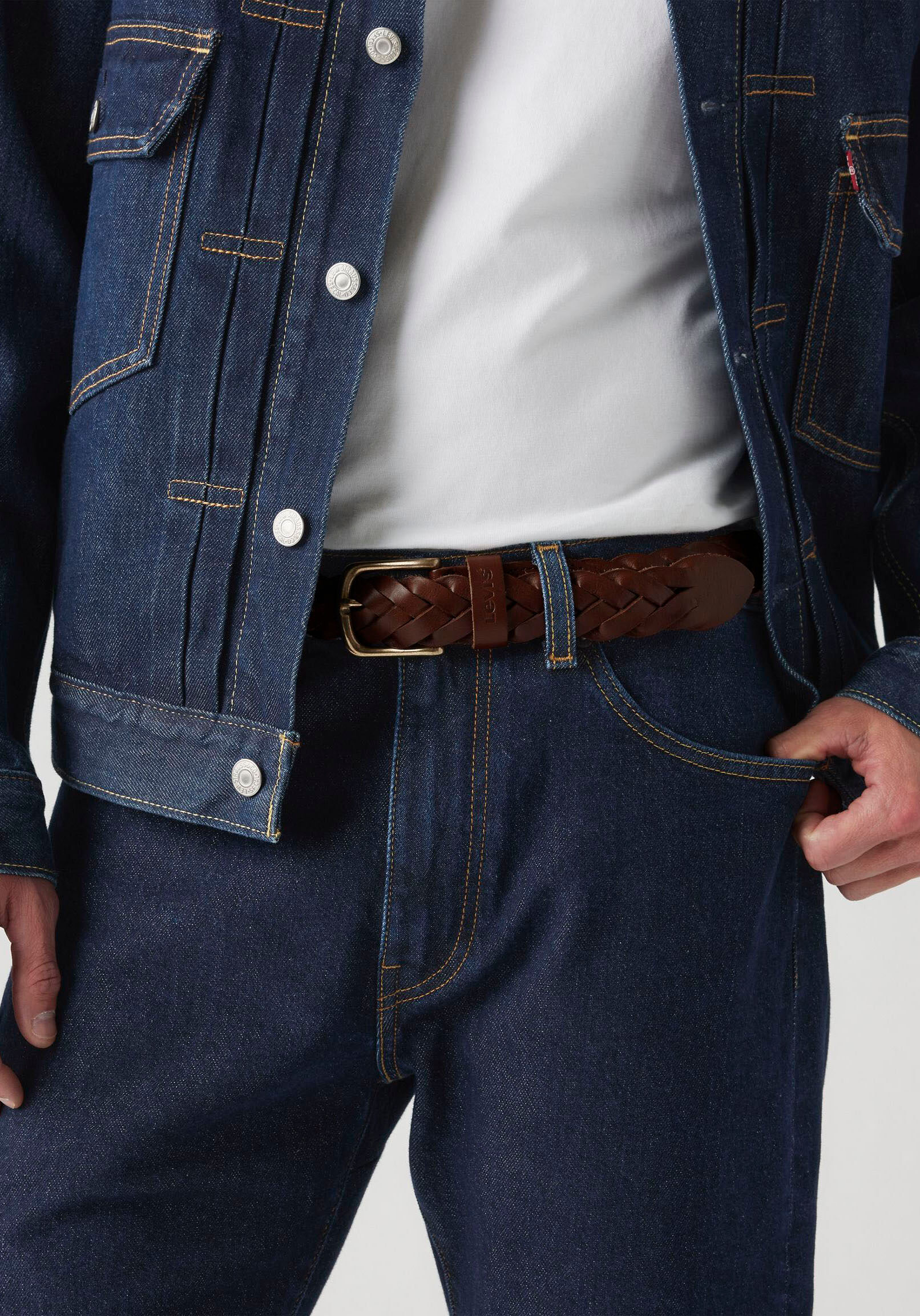 Ledergürtel LEVI'S "LEATHER BRAID", Damen, Gr. 115, braun (cognac), Rindsleder, Flechtoptik, Gürtel Ledergürtel, Unisex cognac 115