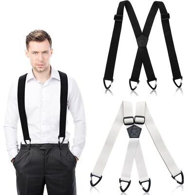 LightInthebox 2 Pcs X-Back Adjustable Work Suspenders for Men, 4-Clip Suspenders Hidden 1.5 Inch Heavy Duty Under Clothing Suspenders with Adjustable Clips