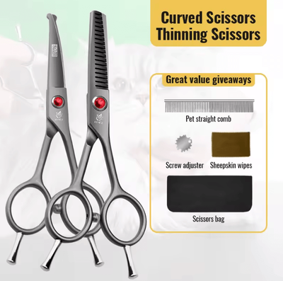 Inspire Curations Fenice SafeTip Pet Grooming Scissors Rounded Tip Face & Paw Trimming Shears 4.5curved Thinning