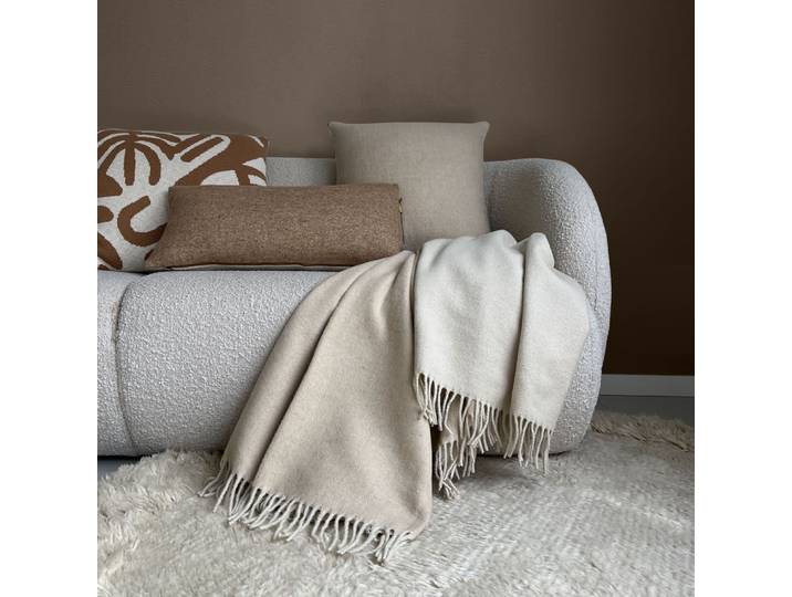 Plaid beige double face en laine 130x170