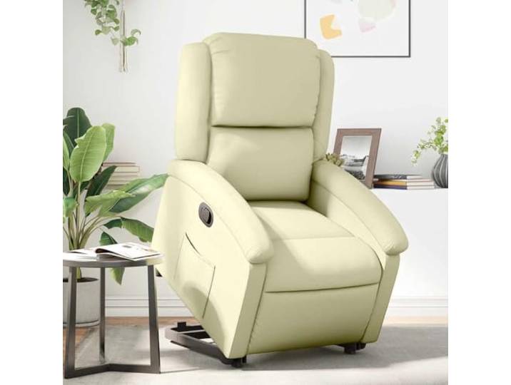 HEFZGDB Relaxsessel mit Aufstehhilfe in Creme Echtleder Elektrischer Sitzlift und Manuelle Liegefunktion für Höchsten Komfort