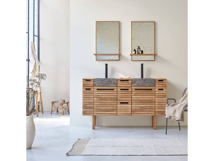 Waschtisch aus Teakholz mit Marmor Waschbecken 150 Slats - Natur