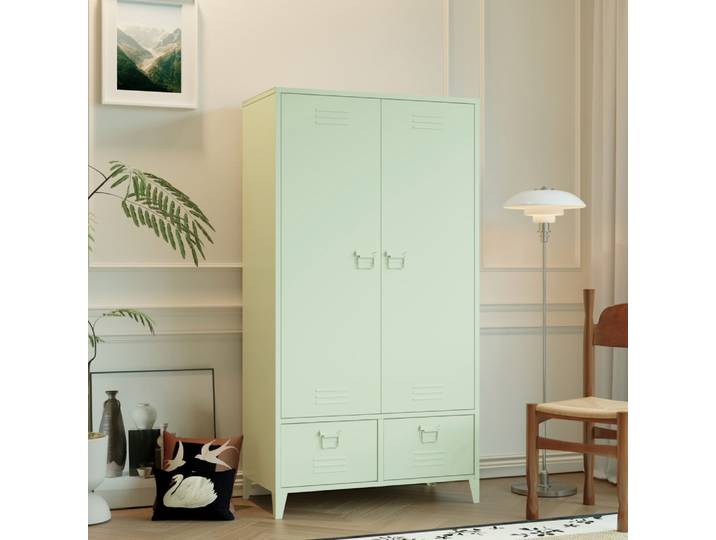 Armoire avec penderie en métal vert tilleul 180cm