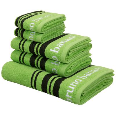 Handtuch Set BRUNO BANANI "Daniel, 1 Duschtuch 70x140, 2 Handtücher 50x100, 2 Gästetücher 30x50", grün, 5, Walkfrottee, Walkfrottee, Obermaterial: 100% Baumwolle, Handtuch-Sets, Streifen-Bordüre & Markenlogo, weich, 100% Baumwolle