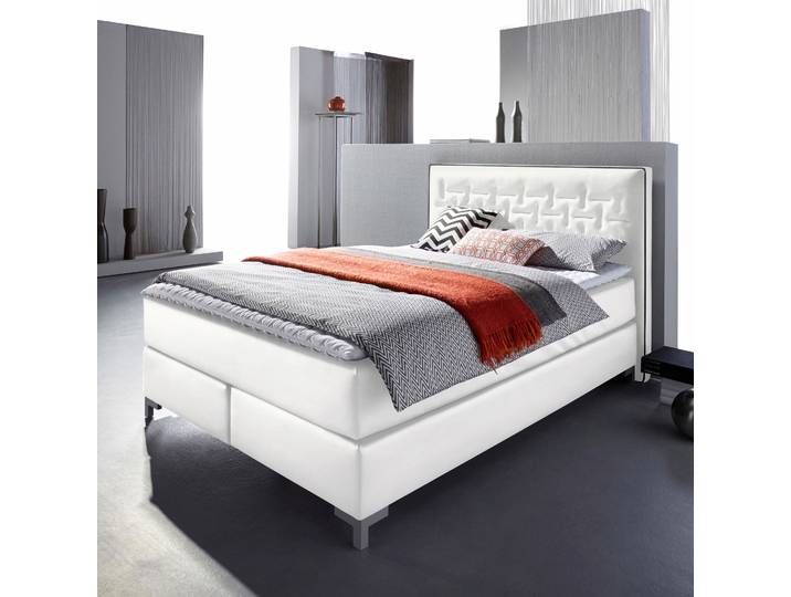 Boxspringbett, Kunstleder, Schwarz-Weiß, 149×212 cm, Besonderer Kopfteilstich, Modern, Inosign