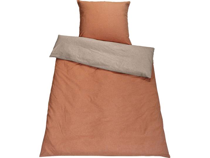 Wendebettwäsche SETEX Chambray , rot (marzipan, rostrot), B/L: 155cm x 220cm, 1 Stk., 1 Stk., Chambray, B/L: 80cm x 80cm, 2 Stk., Chambray, Obermaterial: 90% Baumwolle, 10% Polyester, Bettwäsche, Wendebettwäsche, mit Wendefunktion