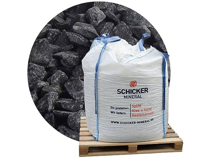 Schicker Mineral Basalt Ziersplitt anthrazit 5-8 mm 1000 kg Big Bag Splitt, Basaltsplitt aus Deutschland, farbechter Naturstein, Basaltbruch, ideal zur Garten-, Hof- und Weggestaltung