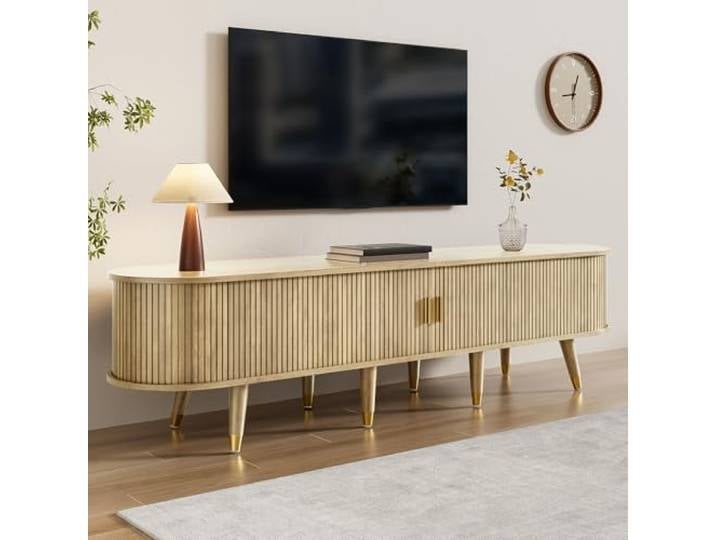 Elaimoros TV-Schrank 175cm mit Schiebetüren-offenen Fächern, Schubladen & Schrank，Eichenholzfarbe