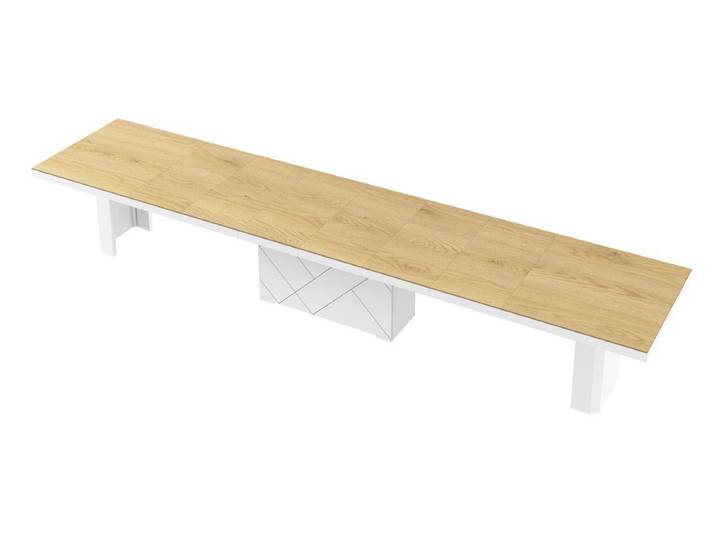 designimpex Esstisch HEK-111 Eiche natur Weiß Hochglanz XXL ausziehbar