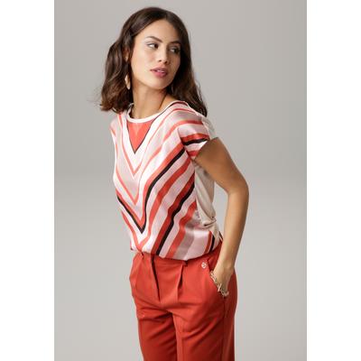 Shirtbluse LAURA SCOTT "im Materialmix mit Satin, verschiedene Muster für jeden Geschmack", Damen, Gr. 34, bunt (beige, rostbraun, gemustert), Single Jersey, Obermaterial: 100% Polyester. Rückenteil: 95% Viskose, 5% Elasthan, gemustert, gestreift,...
