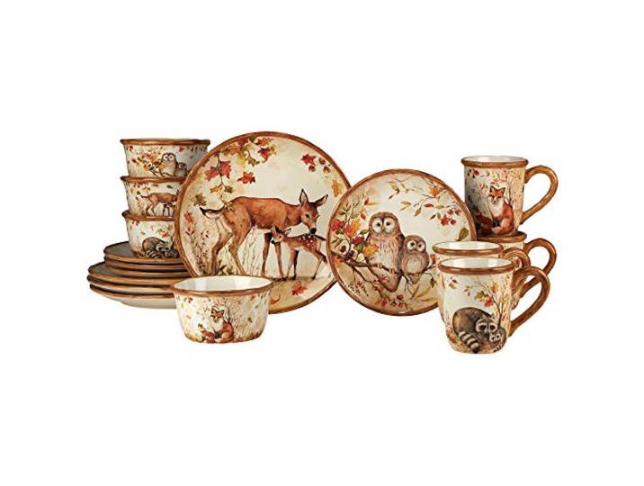 Certified International Pine Forest Geschirr-Set, 16-teilig, Braun