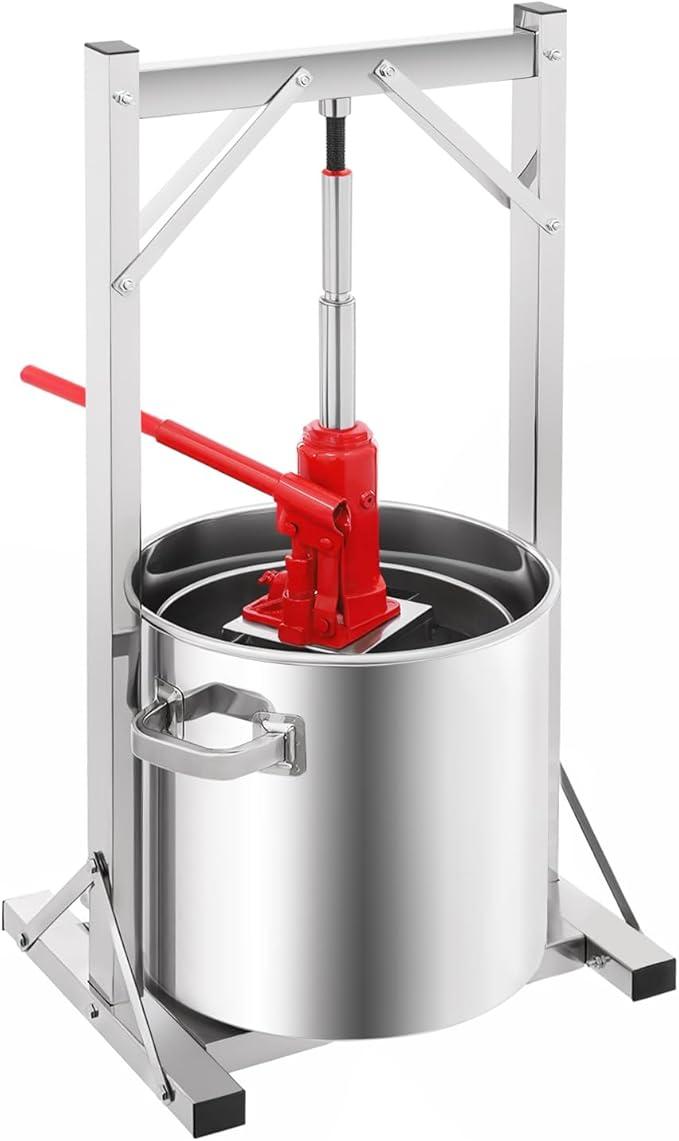 22L Obstweinpresse, hydraulische Edelstahlpresse, Obstweinpresse aus rostfreiem Stahl Manuelle Saftmaschine Weinpresse für Pressen von Reiswein Honig Wein