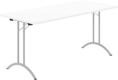Schäfer Shop Select Klapptisch, Rechteck, Doppel-T-Fußgestell, Spezial-Klappbeschlag & Bodenausgleich, B 1600 x T 700 x H 720 mm, weiß/alusilber