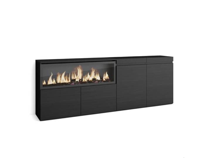 Buffet Bahut Enfilade Meuble de Séjour 208x35x75cm 1feu électrique XXL Noir RF3214