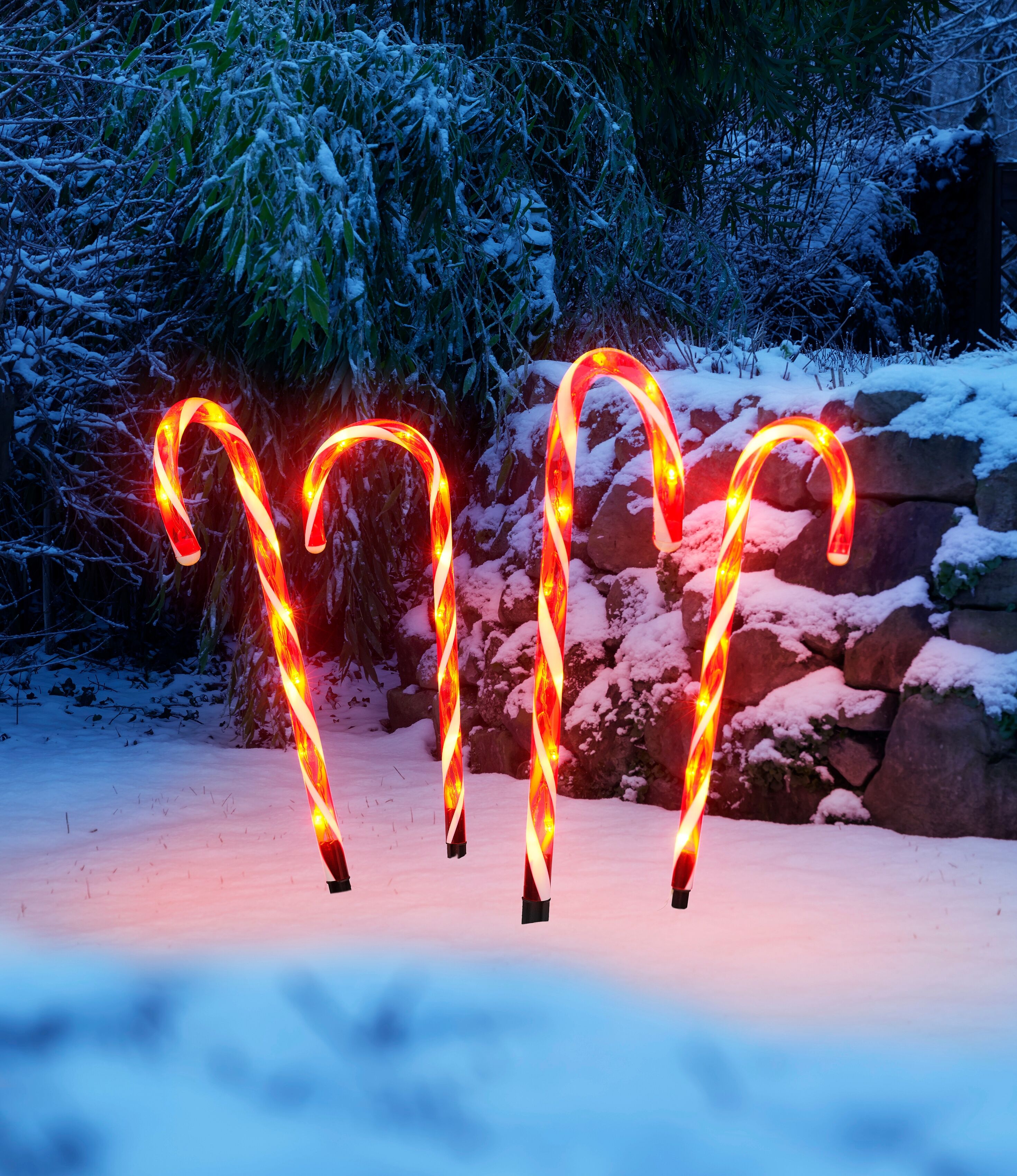 LED Gartenleuchte IC WINTERWORLD "Weihnachtsdeko rot", rot (rot, weiß), B:200cm H:47cm, Leuchten, LED Gartenleuchte, Gartenstecker, Zuckerstangen-Design, mit Timerfunktion