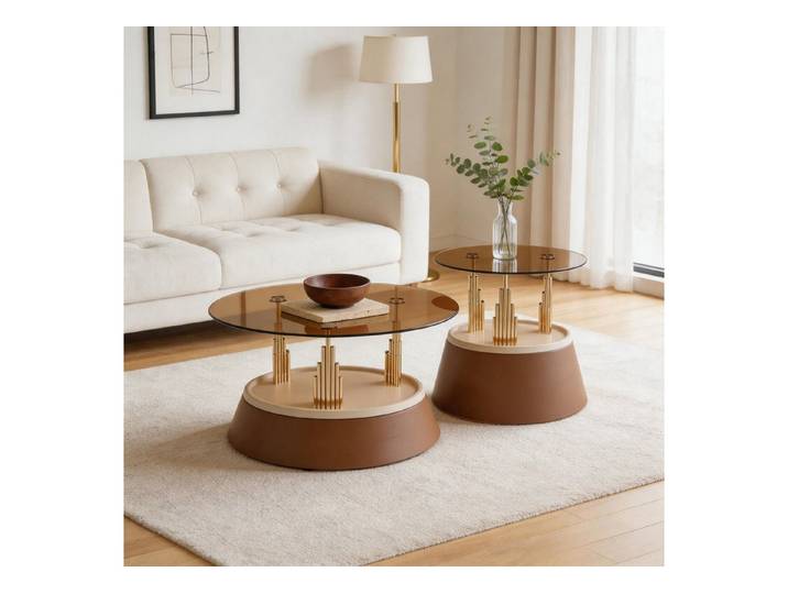 Celya Couchtisch 2-teiliges mit gehärtetes Glasplatte und Metallgestell (modernes Nesting-Design Wohnzimmertisch, platzsparend)