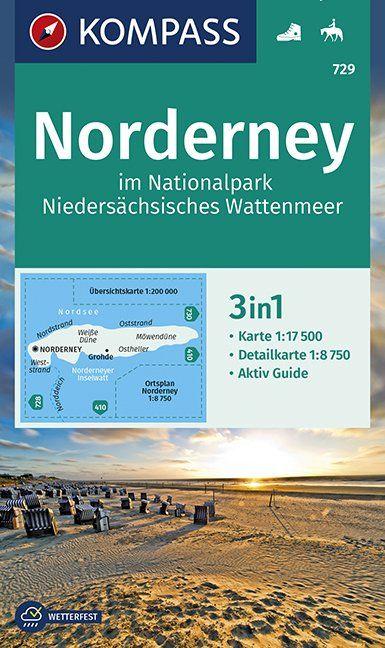 Carte de randonnée n° 729 - Norderney im NP, Wattenmeer + Aktiv Guide (Allemagne)   Kompass