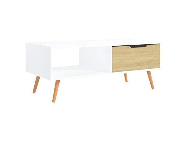 YUTAASU Couchtisch Weiß und Sonoma-Eiche 100x49,5x43 cm Holzwerkstoff Robust, Langlebig, Vielseitig, Beistelltisch für Wohnzimmer, Elegantes Design