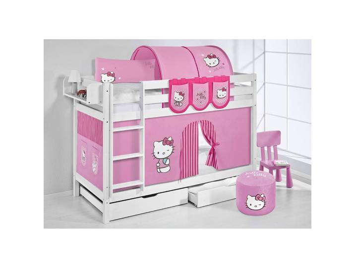 Etagenbett Hello Kitty 90 x 200cm Weiß/Rosa