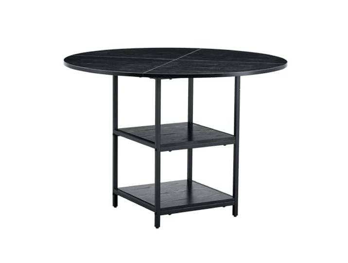 Vexelus Runder Esstisch 107cm Schwarz MDF‑Metall, 2‑4 Personen, mit doppelter Ablage