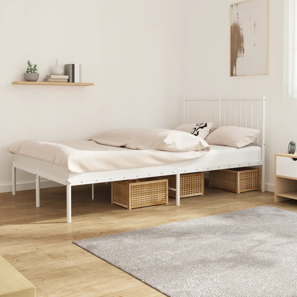 Ebern Designs Metal Bed Frame with Headboard White 150x200 cm White 120 x 200cm