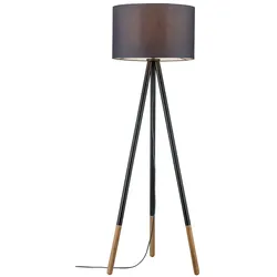 Paulmann Stehleuchte NEORDIC RURIK, 1-flammig, mit Tripod-Stativ + Stoffschirm, Grau / Holz PAUL-79633
