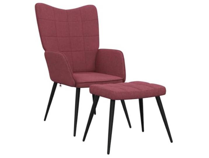 Relaxsessel mit Hocker Weinrot Stoff Stahlrahmen,Holzbeine,weiche Polsterung,Quadraten-Design,max. 110 kg pro Sitzplatz