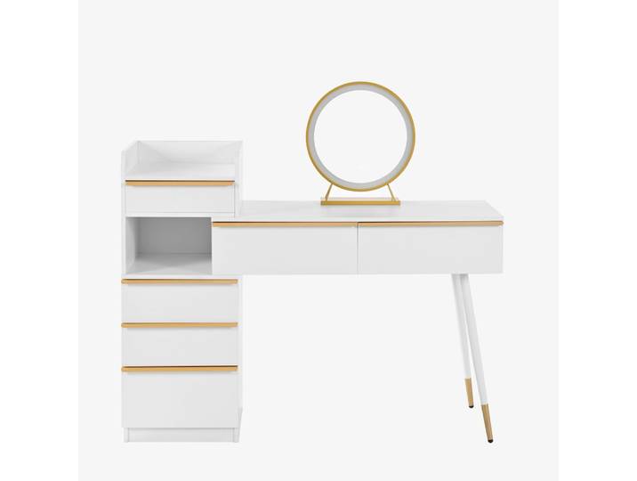 Coiffeuse blanche plateau rétractableavec miroir LED