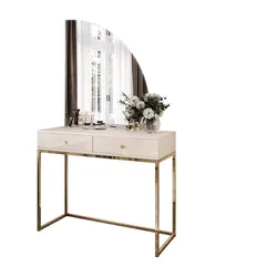 SCHMINKTISCH QUINNIE KASCHMIR mit LED-Spiegel gold Chrom rechts gold Griff