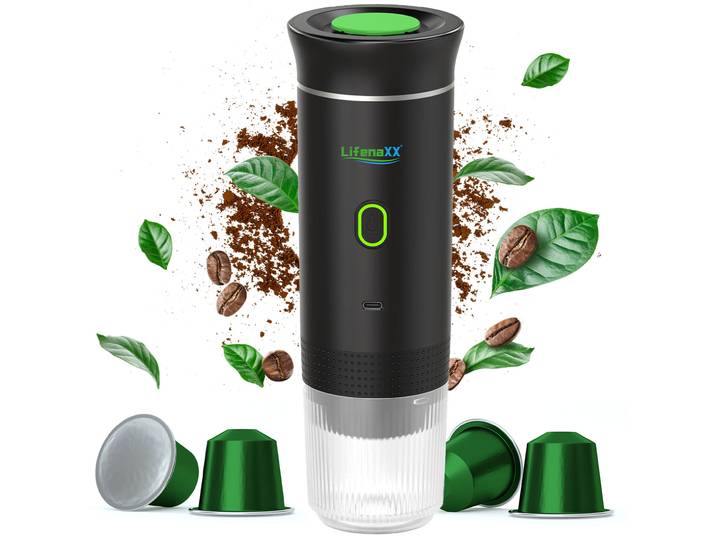 Espresso To Go Akku-Kaffeemaschine, für Kapsel und Pulver, schwarz