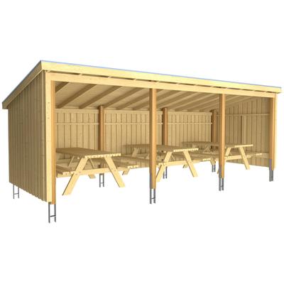 Gartenhaus PLUS "Nordic", beige (natur), Holzwerkstoff, Gartenhäuser, Gartenhaus, Picknickhütte 14 m² inkl. Picknicktische, Dachpappe/Aluleisten/H-Füße