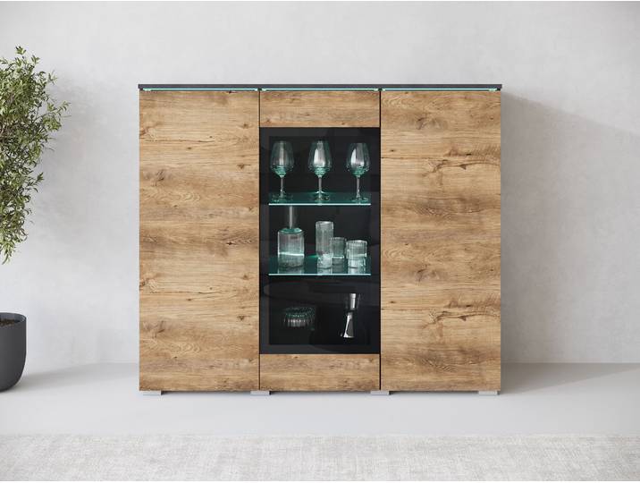 Highboard HOME AFFAIRE Vera , matera anthrazit, kastanien breslau, B:120cm H:103,3cm T:39,5cm, Sideboards, Highboard, Highboard mit 4 Türen, 9 Fächern, verglasten Türen