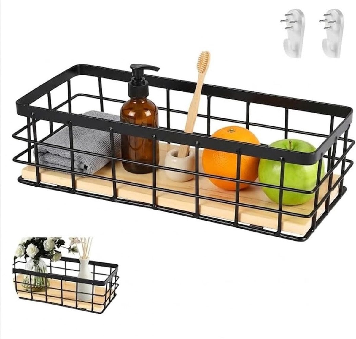Decoratieve metalen mand met houten basis voor fruit en snacks