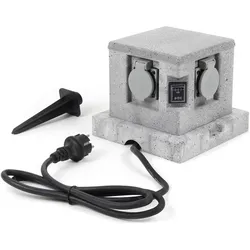 Wiltec, Steckdose, Gartensteckdose 4fach Granitoptik Aussensteckdose Sensor IP44 Steckdosenstein