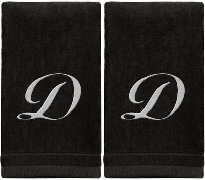 Creative Labs Monogrammed Black Towels Fingertip Embroidered with Initials