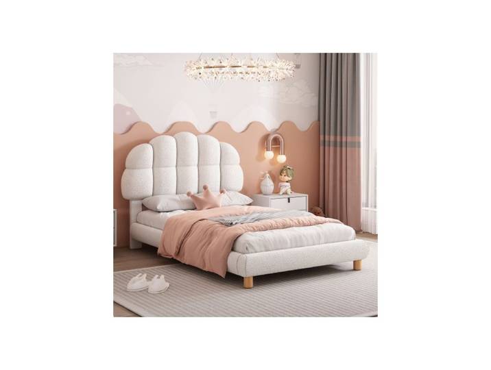 Lit simple - MUVOE - 90x200cm - Rembourré - MDF - Blanc