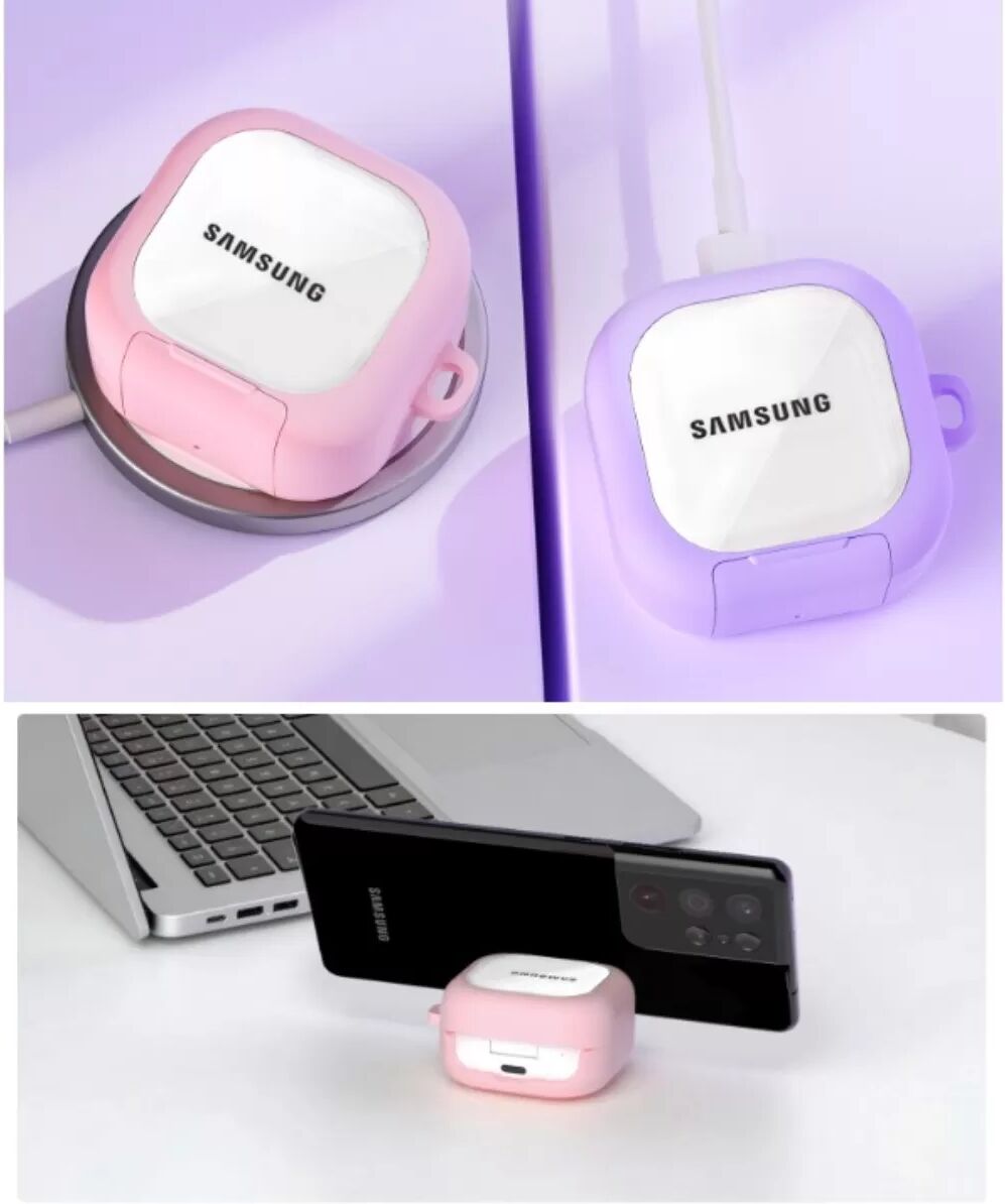 INF Étui de protection compatible avec Samsung Buds4/4 Pro avec stylo de nettoyage, support transparent et verrouillage sécurisé Violet