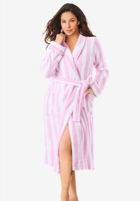 Plus Size Women's Short Terry Robe by Dreams & Co. in Pink Stripe (Size 5X)