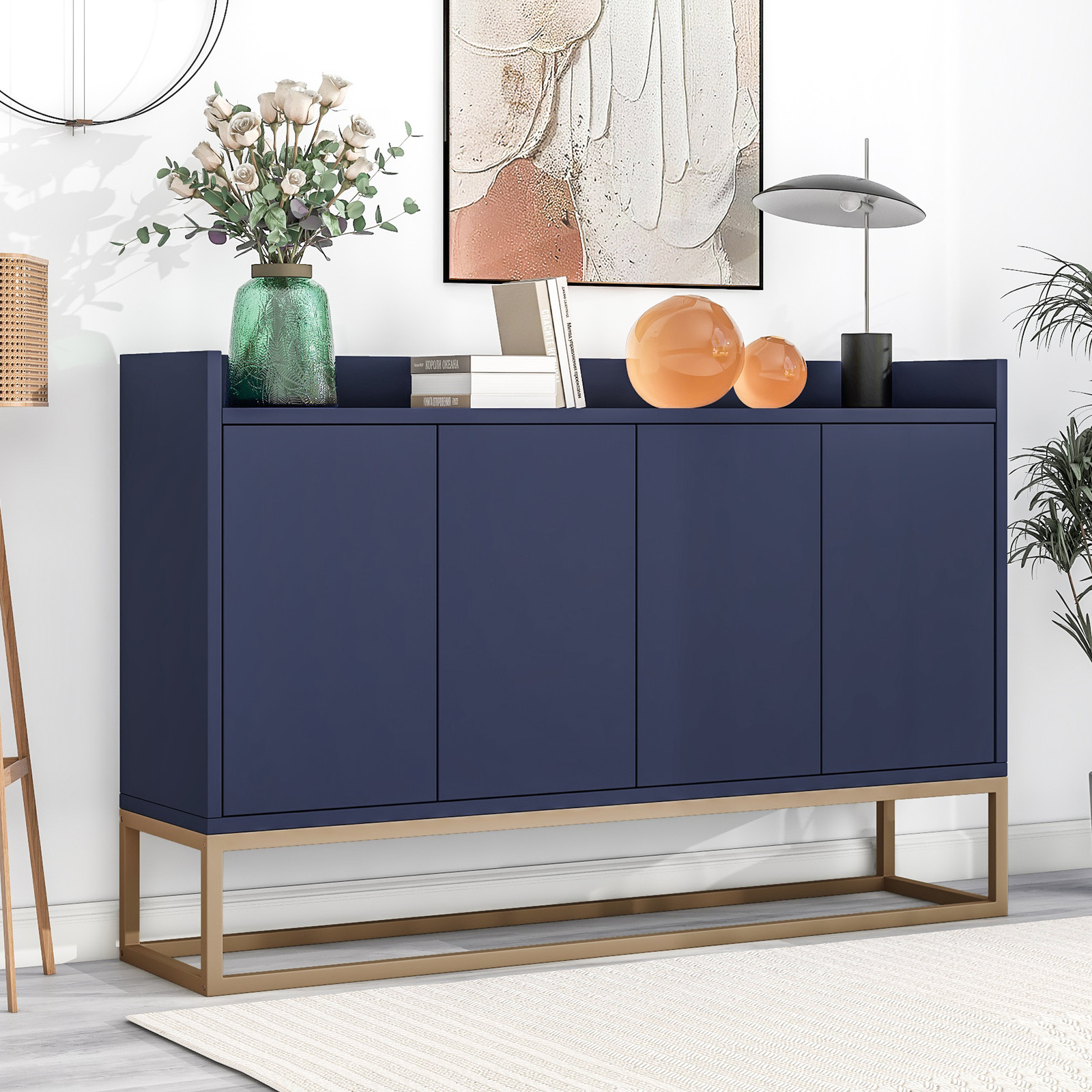 Fortuna Lai Gmbh Moderne Sideboard Kast met 4 Deuren en Soft-close Lades, Marineblauw, Breedte: 120 cm