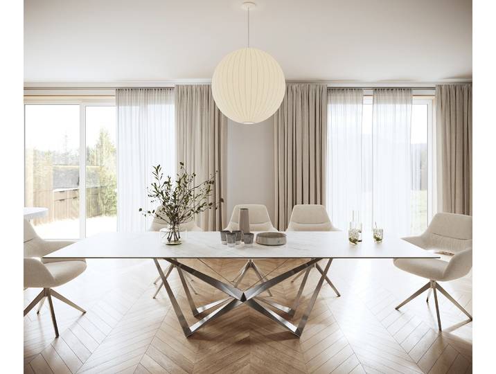 Esstisch Edge 300x100cm Keramik Laminam®Statuarietto Weiß Spider Flachstahl Edelstahl, Esstische