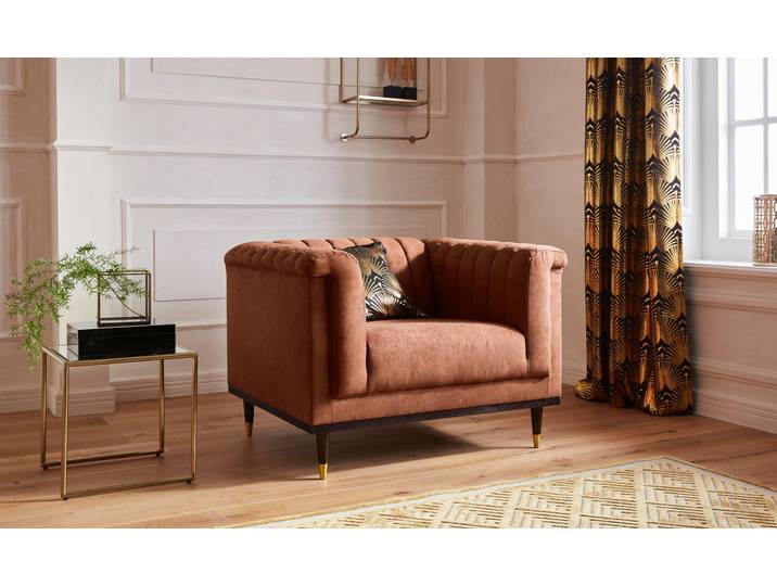 Sessel HOME AFFAIRE Chamby , braun (cognac), B:100cm H:71cm T:85cm, Luxus-Microfaser Lederoptik (100% Polyester), Scheuertouren: 40.000, Pilling: 4;Samtoptik (100% Polyester), Scheuertouren >100.000, Pilling: 5, Sessel, Sessel, mit Holzrahmen unten und Steppung im Lehnenbereich