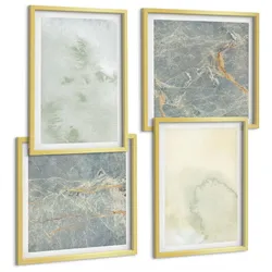 BILDER SET 4er Set - 50x50 cm & 40x60 cm Goldrahmen - Pastellfarben auf Aquarellleinwand