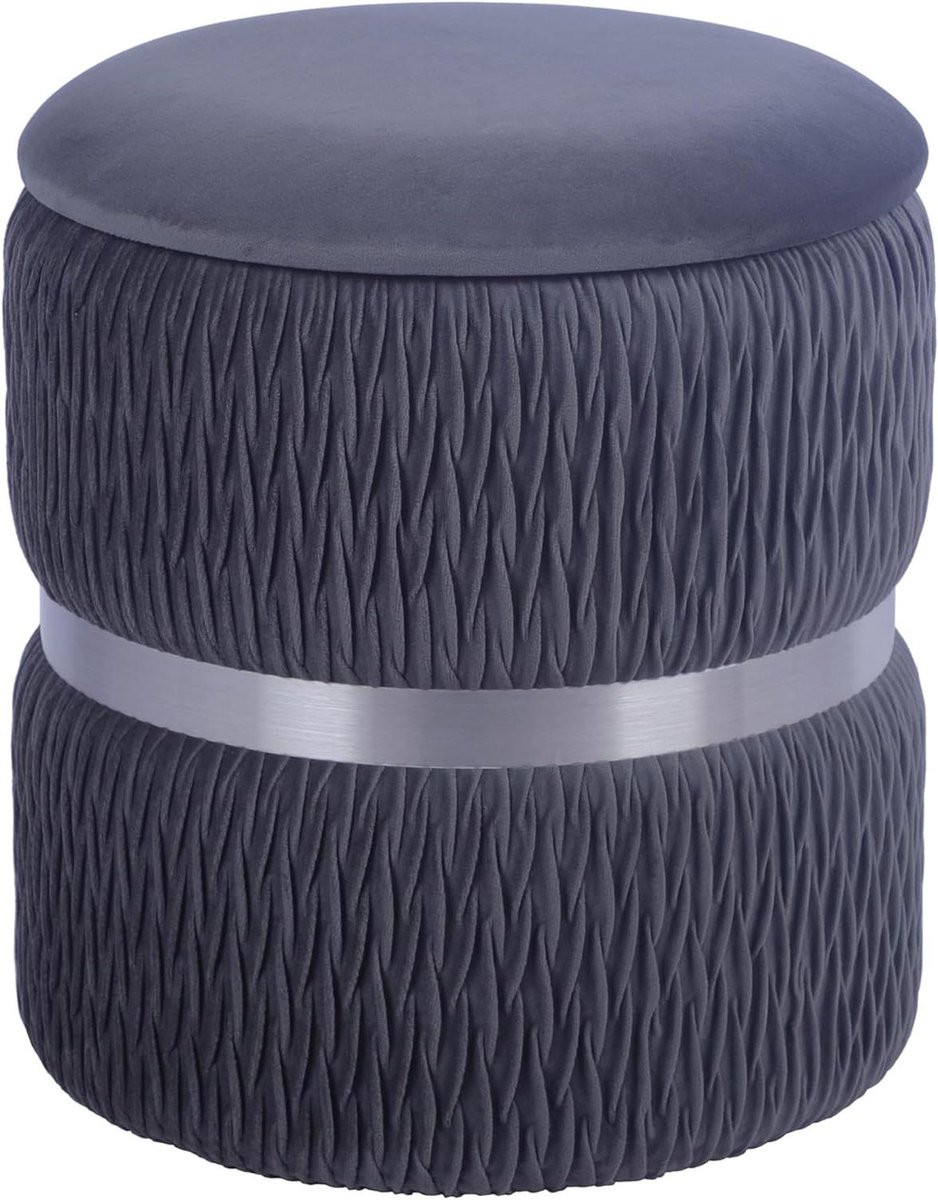 Ronde opbergpoef met fluwelen bekleding in grijs, Hoogte: 39,4 cm