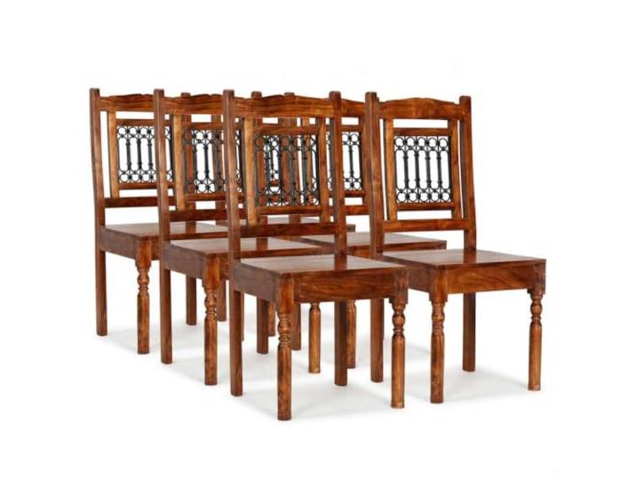 KDVXBCQJH Esszimmerstühle 6er Set Massivholz Braun 43x43x100 cm Rustikale Holzstühle für Küche und Esszimmer mit Handgefertigten Gusseisen-Details und Strapazierfähiger Oberfläche