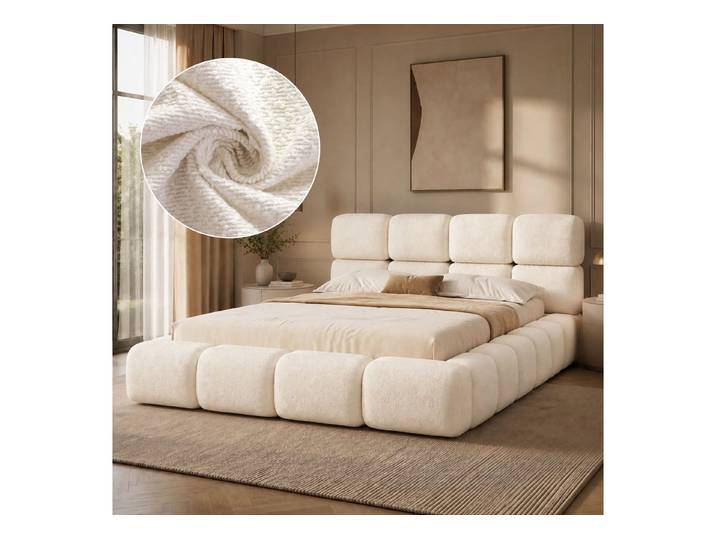 Flieks Polsterbett, Doppelbett 160x200cm Wolken-Design mit Lattenrost und Polster-Kopfteil