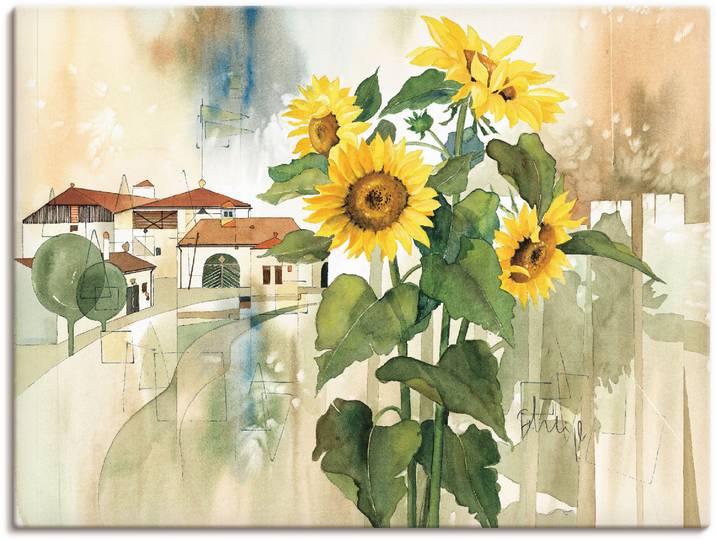 Leinwandbild ARTLAND Gruss der Sonnenblume , gelb (farbe bild(er): gelb), B:80cm H:60cm, Bilder, Leinwandbild, auf Holzrahmen gespannt