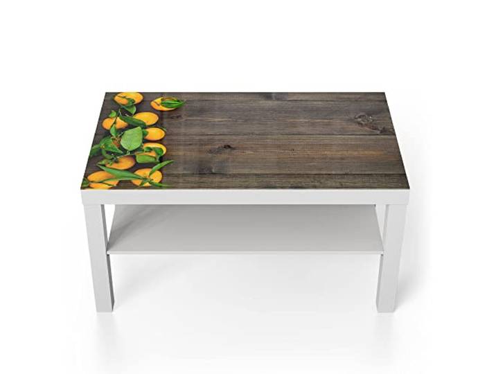 DEQORI Glastisch weiß groß 90x50 cm Motiv Orangen auf Holzbrettern ausgefallener Beistelltisch aus Glas Hochglanz Couchtisch fürs Wohnzimmer moderner Couch Tisch mit Design