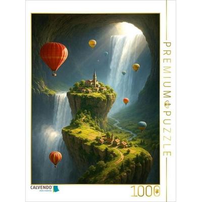 CALVENDO Puzzle Leben inmitten des Wasserfalls - Heißluftballons in einer surrealen Landschaft | 1000 Teile Lege-Größe 64x48cm Foto-Puzzle für glückli