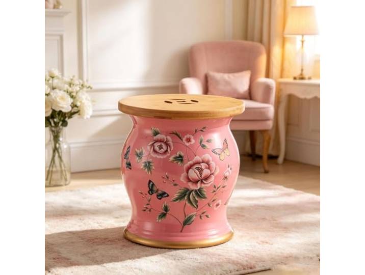 Chinoiserie Keramik Gartenhocker mit Stauraum,Dekorativer Trommelhocker Keramik Trommelhocker Chinoiserie mit Abdeckung,Mehrzweck Hocker, Beistelltisch für Wohnzimmer Foyer, Terrasse(13)